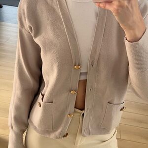 Elegant Gray Cardigan Sweater Philosophy